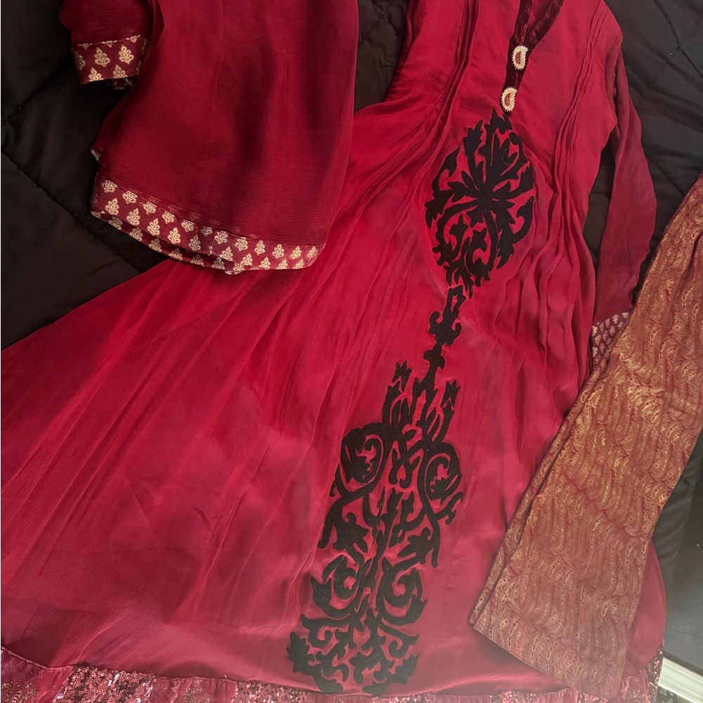 Elegant Red and Black Embroidered Dress